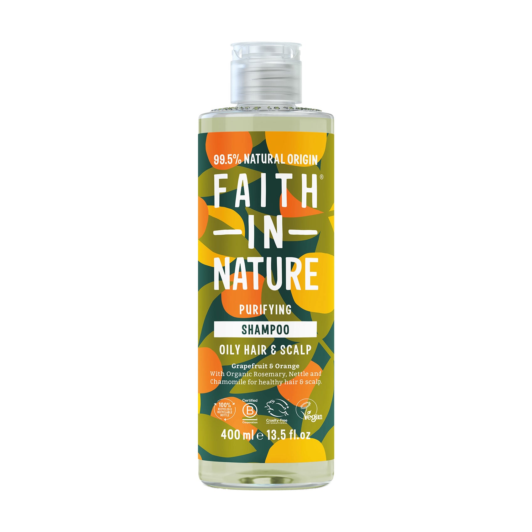 Очищувальний шампунь Faith In Nature Purifying Shampoo для жирного волосся та шкіри голови, з грейпфрутом та апельсином, 400 мл